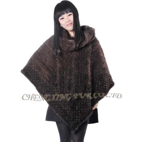 CX-B-M-33C Free Size Women Winter Fashion Knit Genuine Mink Fur Shawl