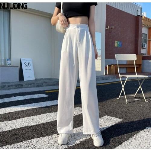 Casual Chic Loose High Waist Female Wide Leg Pants Spring Summer Ladies One Button Long Trousers 2021 Women Solid Suit Pants