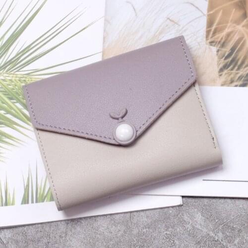 Women Short Solid Color Wallets Female Leather Peal Buckle Three Fold Coin Purses Ladies Mini Clutch Bag Money Clip