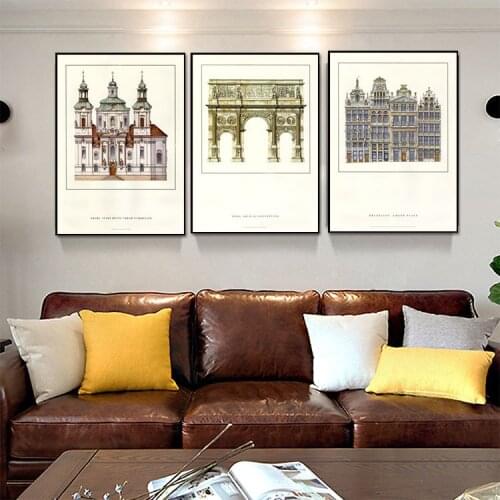 Famous Scenery Classic European Palace Architecture Retro Poster Wall Art Canvas Print Home and Living Room Decoration