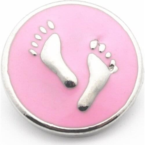 10pcs/lot Round Snap Jewelry Eanmel Pink Baby Footprint Snap Button Fit 18mm/20mm Ginger Snap Bracelet DIY Charms