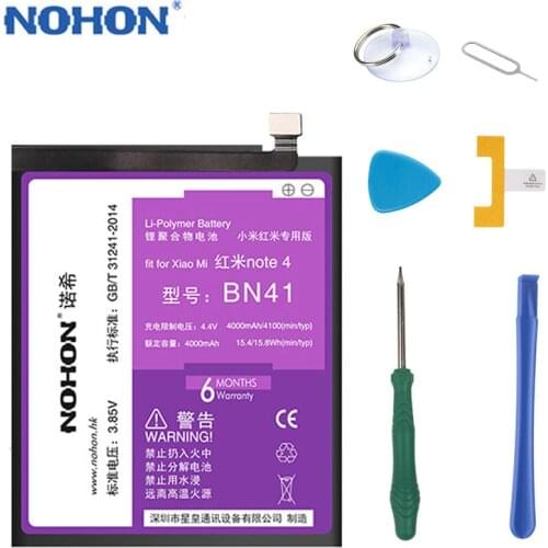 100% Original NOHON BN41 For Xiaomi Redmi Note 4 Note4 MTK X20 4100mAh Mobile Phone Replacement Battery Retail Package In Stock