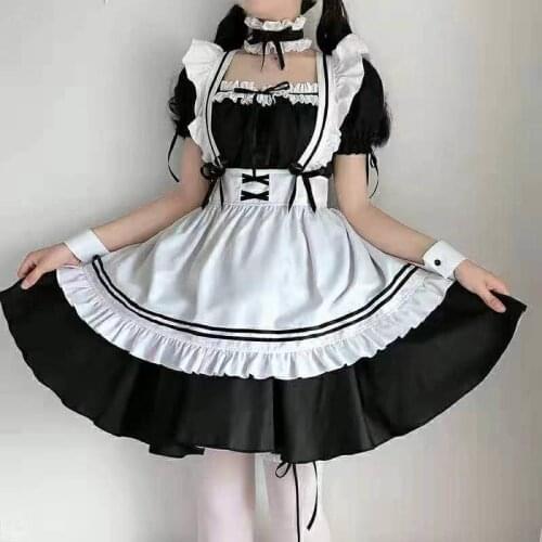 2021 Black Cute Lolita Maid Costumes Girls Women Lovely Maid Cosplay Costume Animation Show Japanese Outfit Dress Clothes