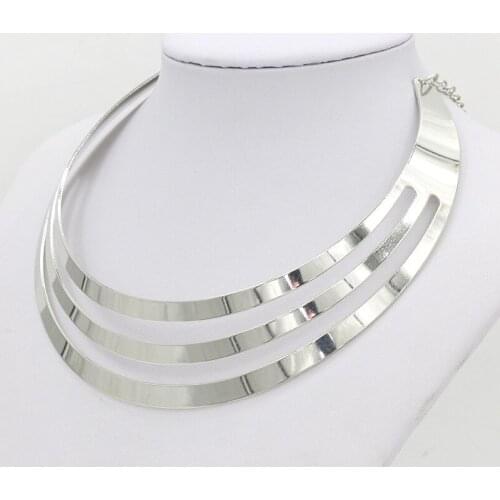 3 Layers Metallic Silver Plated Golden Punk Short Necklace Torques for Women