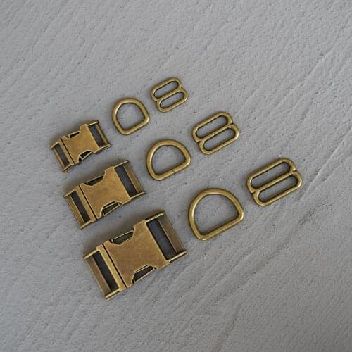 50 Sets 15/20/25mm Bronze Metal Hardware D Ring Belt Straps Slider Side Release Buckle Spring Hook For Dog Collar Accessories