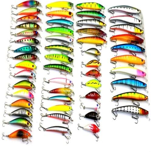 53Pcs Mixed Minnow Fishing Lure Lot Fishing Lures Artificial Hard Fishing Crank Bait Sinking Trout Bait Tackle Free Shipping