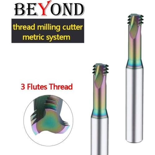 BEYOND 3 Flutes Thread Milling Cutter Aluminum Coated Integral Carbide Tungsten Steel Milling Tool Center Metric ISO
