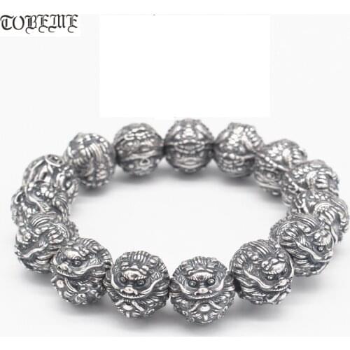 Handmade 100% 990 Silver Fengshui Power Dragon Beads Bracelet Pure Silver Good Luck Dragon Bracelet Tibetan Wrist Mala Bracelet