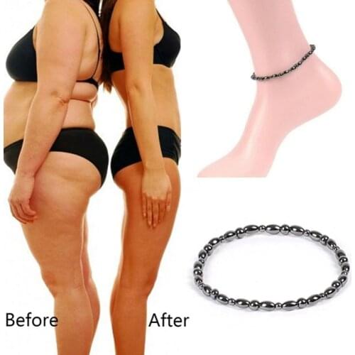 Unisex Women Men Fashion Magnetic Black Stone Weight Loss Anklets Natural Brazilian Black Stone Health Care Anklets