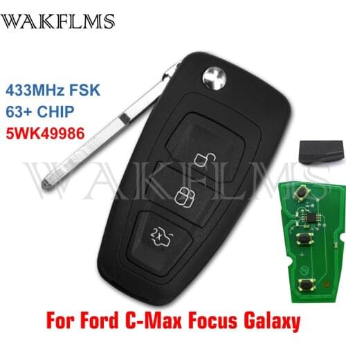 3 Buttons Flip Remote Car Key Fob 433MHz for Ford Mondeo Focus C-Max Grand Galaxy S-Max with 63+ CHIP 5WK49986