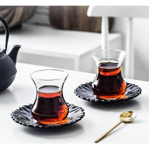 Turkey Black Tea Cup Cup and Saucer Water Drop Cafe Bohea Teacup Espresso Coffee Tray Kit Heat-Resistant Glass Tumbler