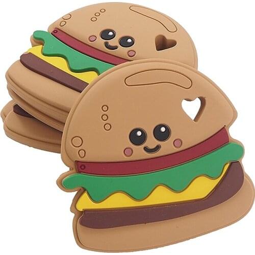 Chenkai 10PCS BPA Free Silicone Hamburger Teethers Sensory Chewing Pacifier DIY Baby Necklace Pendant Teething Chewing Toys