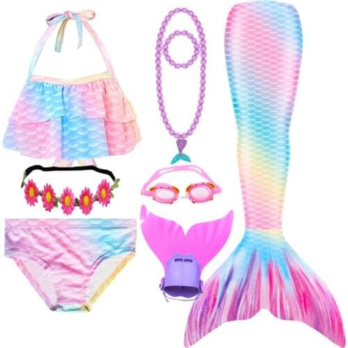 3 Pieces Girl Kids Bathing Suit Mermaid Tail Swimmable Bikini Set Fancy Children Mermaid Tail Costume Cosplay for 3 to 12Y Kids