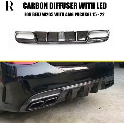 Carbon Fiber Rear Bumper Diffuser with Led Light for Benz W205 Sedan S205 Wagon C180 C200 C300 C43 with Amg Sport Bumper & C63