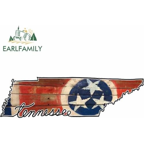 EARLFAMILY 13cm x 12cm for Tennessee State Outline and Flag Vinyl Car Stickers Personality Decal Snowboard Window Decoration
