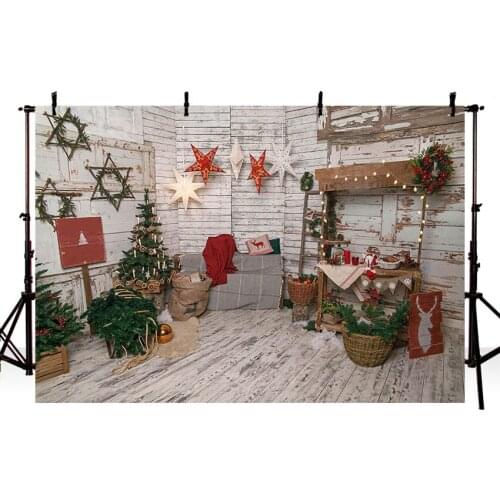 Photography Background Christmas Decoration Tree Retro Vintage Wooden Wall Fireplace Christmas Backdrops for Photo Studio