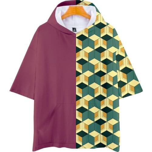 Hot Men T-Shirts Japanese Style Devils Blade Kamado Tanjirou Print Tshirt You Beans Mens And Women Hooded Short Sleeve T-shirt