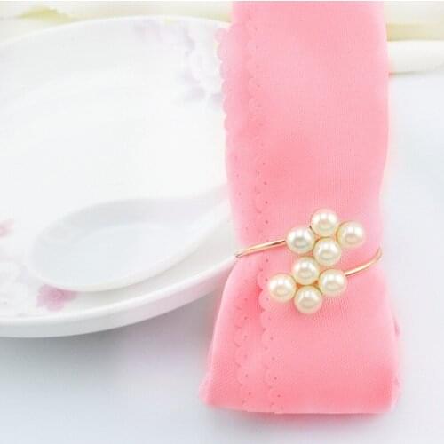 Hot Sale 5Pcs/lot Pearl Napkins Rings Napkin Buckles Serviette Wedding and Hotel Home Supplies Table Decoration Free Shipping