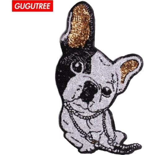 GUGUTREE big paillette patches embroidery patches big dogs patches badges patches for jackets