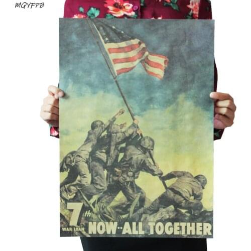 Raising the Flag on Iwo Jima Kraft Paper Poster Home Room Decoration Painting 50.5x35cm