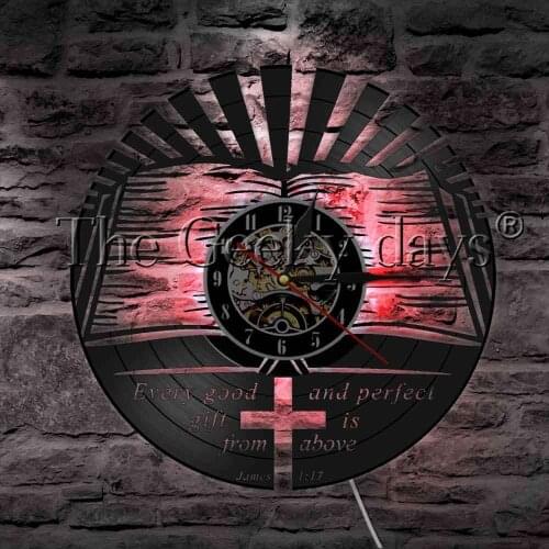 Every Good And Perfect Gift Is From Above James 1:17 Vinyl Record Wall Clock Christian Bible Verse LED Hanging Lamp