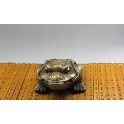 Pure copper Chinese Golden Frog Feng Shui Toad Money LUCKY Fortune Wealth Coin Home Office Decor Table Ornament Lucky