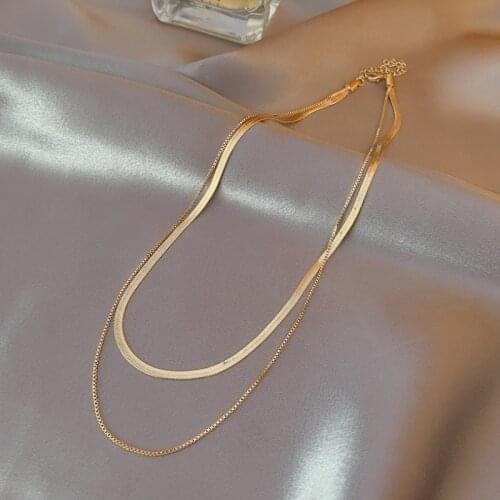 High Quality Statement Women Gold Silver Color Stainless Steel Double Layer Snake Choker Necklace Box Chain Collar Men Jewelry