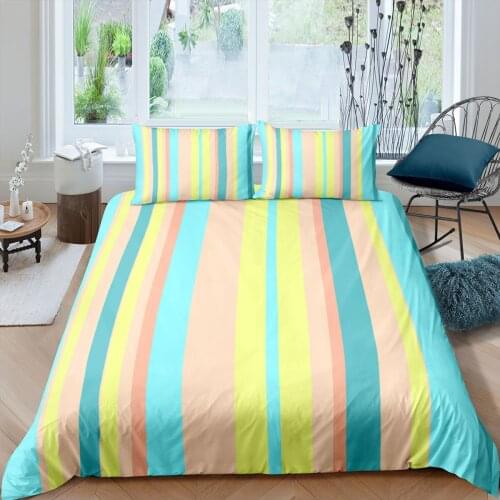Blue Pink Stripe Bedding Set Cute Kids Kawaii 3D Print Comforter Luxury Queen King Single Duvet Cover Set Home Textile Modern