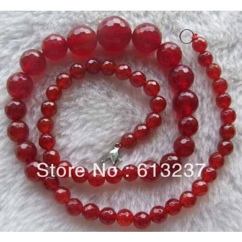 Hot free Shipping Fashion Style diy 17inch 6-14mm Red carnelian agat onyx stone Faceted Round Graduated Necklace Beads 18"MY5056