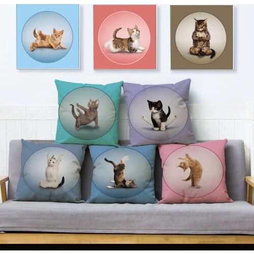 Cute Cartoon Animal Pet Cat Cushion Cover for Car Sofa Home Decor Pillowcase 45*45cm Linen Pillow Covers Pillows Case