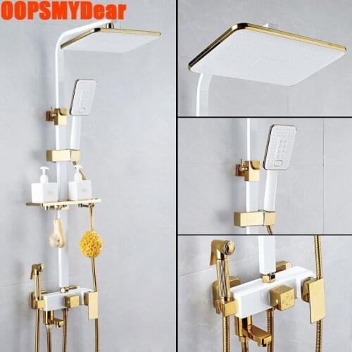 Hot Cold Shower Set Bathroom SPA Rainfall Shower System Bathtub Square Brass Bath Faucet Wall Mount Luxury Modern White Torneira