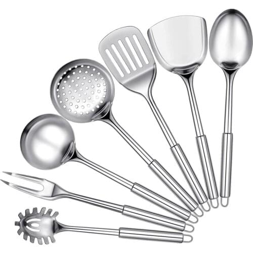 7 Pieces Stainless Steel Kitchen Utensils Set Cooking Utensils Set Includes Slotted Spoon Soup Ladle Serving Spoon Fork