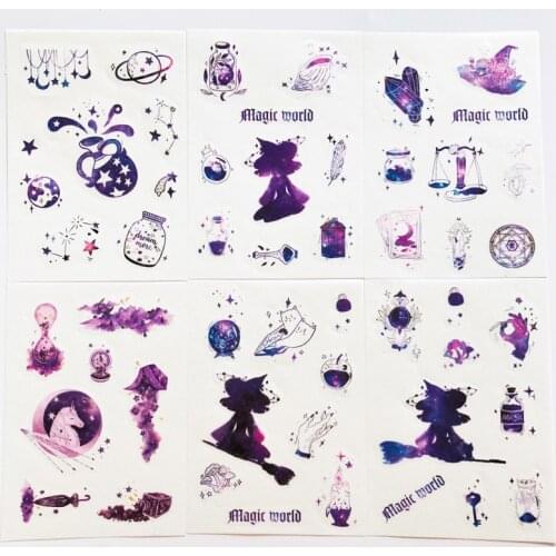6 Sheets Fantastic Purple Starry Constellation Paper Sticker Adhesive Stick Label Hand Account Decoration