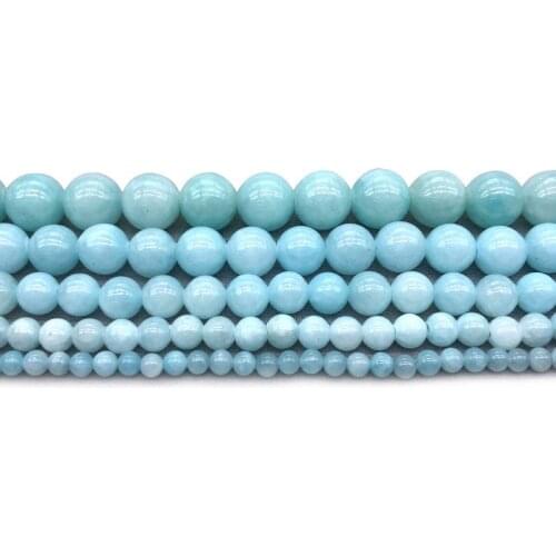 Natural Round Beads Light Blue Stone Beads For Jewelry Making Beads Diy bracelet necklace Jewelry 4mm 6mm 8mm 10mm 12mm