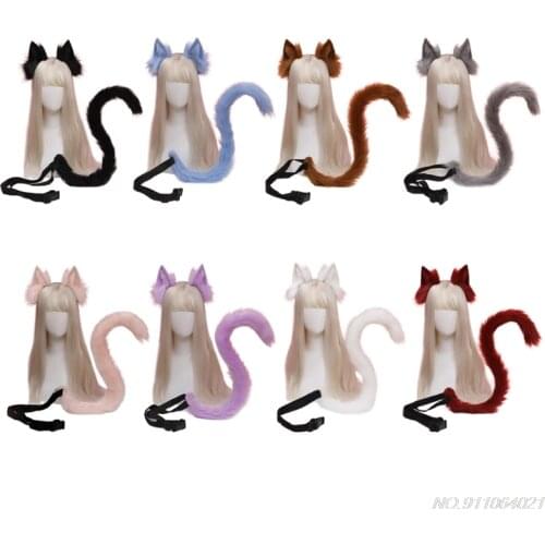3Pcs/Set Lolita Handmade Furry Animal Cat Ear Tail Set Plush Ear Hairhoop KC Hairband Cosplay Hair Accessories ju3 21 wholesales