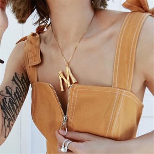 Gold color ABCDEFGHIJ letter necklace for women ladies trendy fashion chic French vintage Metal pendant necklace choker collar
