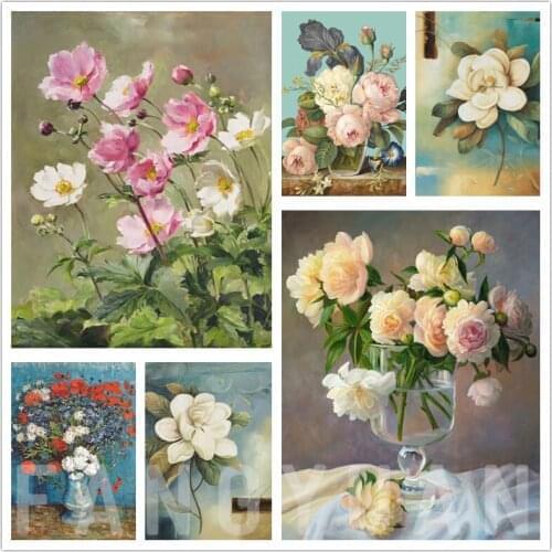 Full Square/round Diamond Painting Flower Bouquet Vase Diamond Embroidery Floral Picture Wall Art Poster for Home Decoration