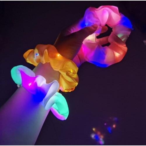 LED Glowing Hair Ropes Women Elastic Hair Band Ponytail Holder Glossy Scrunchies Sports Satin Accessories Hair J0E4