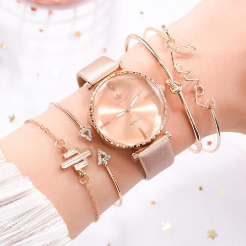 Luxury 5pcs Set Top Style Fashion Womens Leather Band Analog Quartz Watches Ladies Watch Women Dress Reloj Mujer Black Clocks