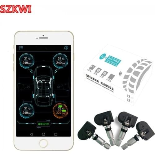 Smart Car TPMS Bluetooth 4.0 Tyre Tire Pressure Monitoring System APP Display 4 Internal/External Sensors Support Android IOS