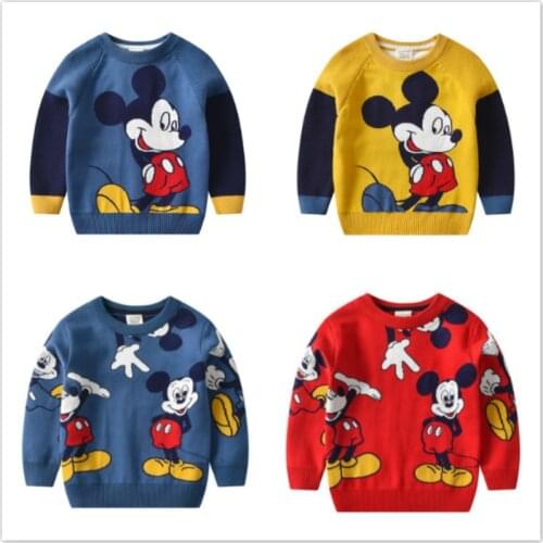 Baby Boys Sweater Spring Autumn Winter Thick Knitted Cotton Sweater Cartoon Mickey Mouse Print Children Clothing Kid Wear Jacket