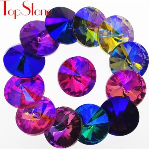 TopStone Colors AB Rivoli Fancy Stone Size 6mm ~ 18mm Round Pointback Glass Crystal Rhinestones for Jewelry Making
