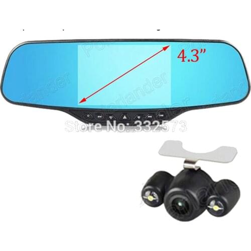 HOT SALES New 4.3 inch car dvr mirror camera recorder night vision rear view mirror monitor car camera full hd 1080p dual lens
