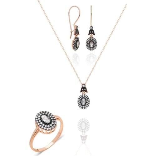 YENİ ÜRÜN Elmas Montürlü Rose Gümüş Üçlü Set SET