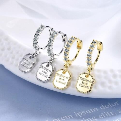 Womens Fashion Elegant Dazzling Crystal Hoop Earrings Shiny Small Huggies With Creative Square Pendants Charming Earring Gifts