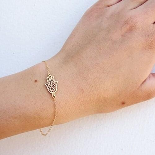 Womens Fashion Good Luck Bracelet Hamsa Charm Hand Fatima Simple Chain Bangle