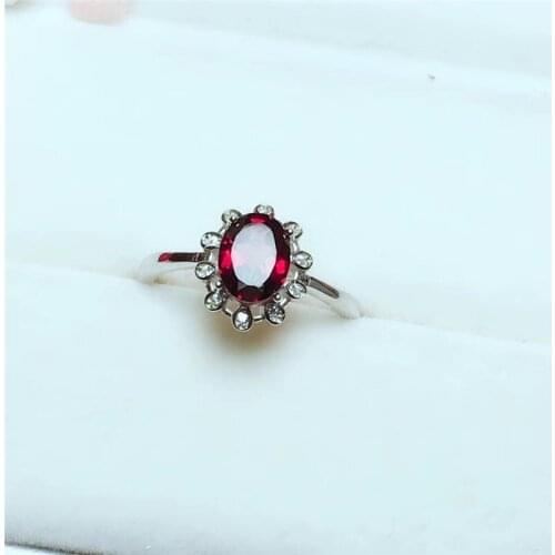 Natural Garnet rings for Women 6X8mm lovely 925 sterling silver rings gifts for Engageman Genuine Gemstone fine Jewelry #78