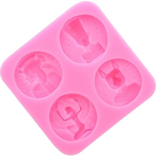 4 Holes Egypt Sphinx Pharaoh Silicone Mold Fondant Cookie Chocolate Cake Decorating Tools Coins Fondant DIY Baking Molds