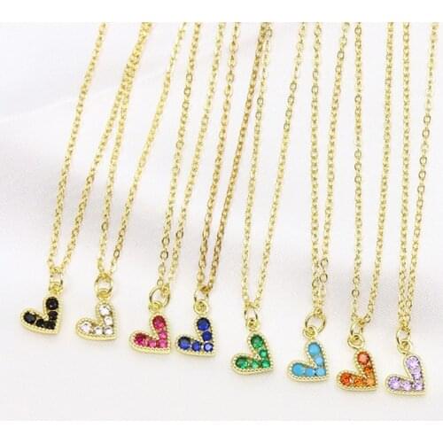 10 Pcs Tiny Heart pendant Necklace Mix color Heart Pendant necklace MIx color crystal jewelry Necklace fashion 8503