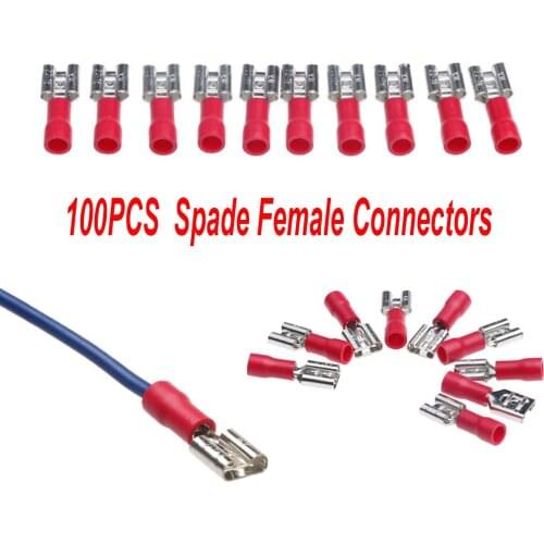 100Pcs/set 6mm Female Terminals Quick Spade Wire Connector 22-18AWG Insulated Electrical Crimp Terminals Set Quick Disconnects